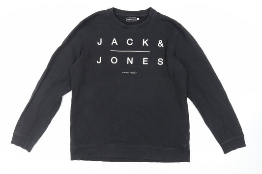 JACK & JONES Mens Black Cotton Pullover Sweatshirt Size XL - Logo