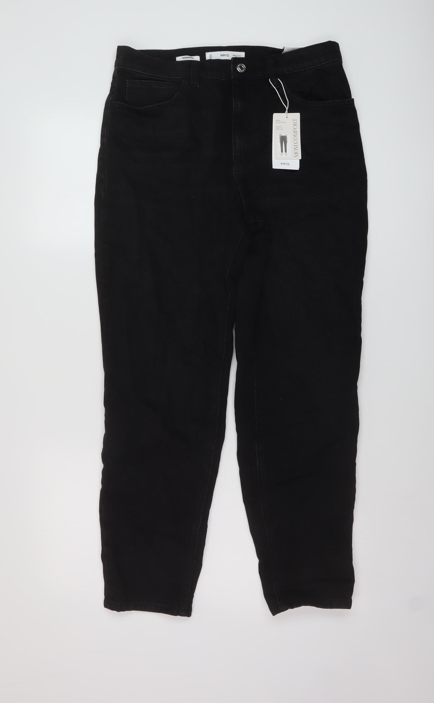 Mango Womens Black Cotton Mom Jeans Size 12 L27 in Regular Button