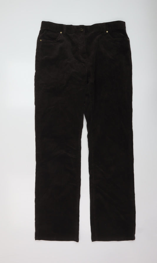 Jensen Womens Brown Cotton Trousers Size 14 L32 in Regular Button