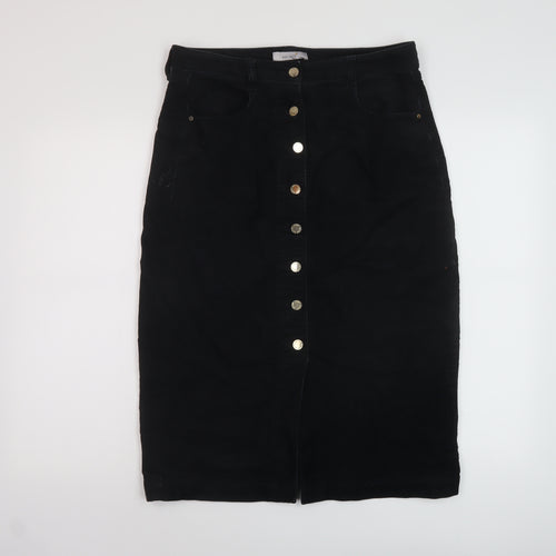 Per Una Womens Black Cotton A-Line Skirt Size 12 Button