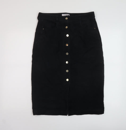 Per Una Womens Black Cotton A-Line Skirt Size 12 Button