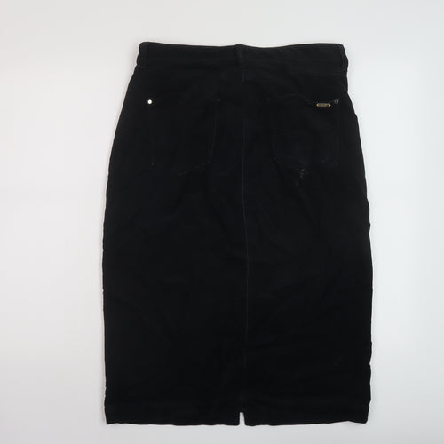 Per Una Womens Black Cotton A-Line Skirt Size 12 Button