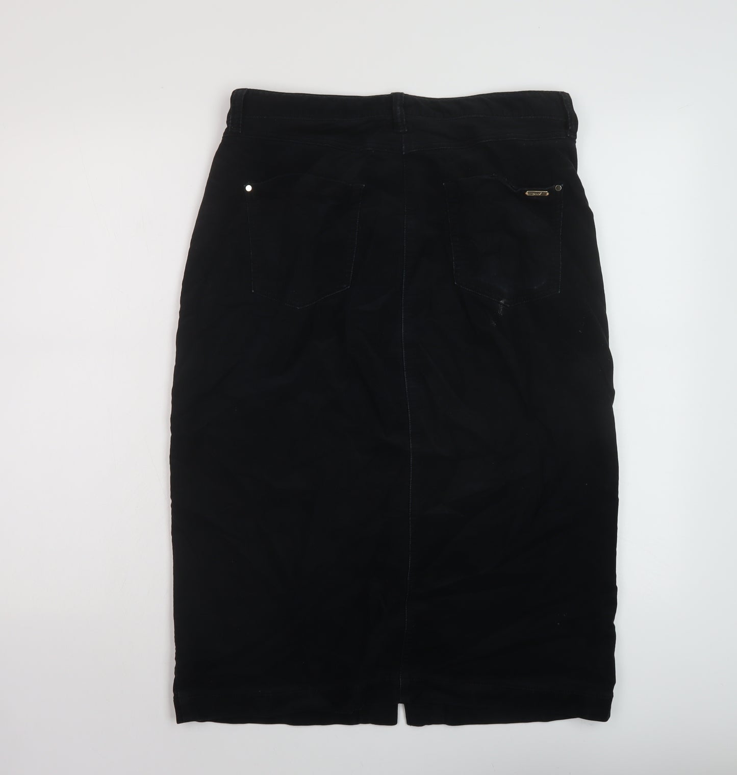 Per Una Womens Black Cotton A-Line Skirt Size 12 Button