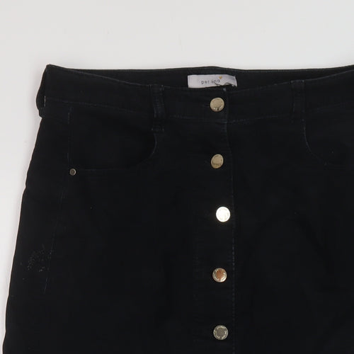 Per Una Womens Black Cotton A-Line Skirt Size 12 Button