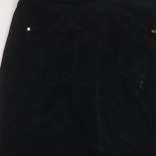 Per Una Womens Black Cotton A-Line Skirt Size 12 Button