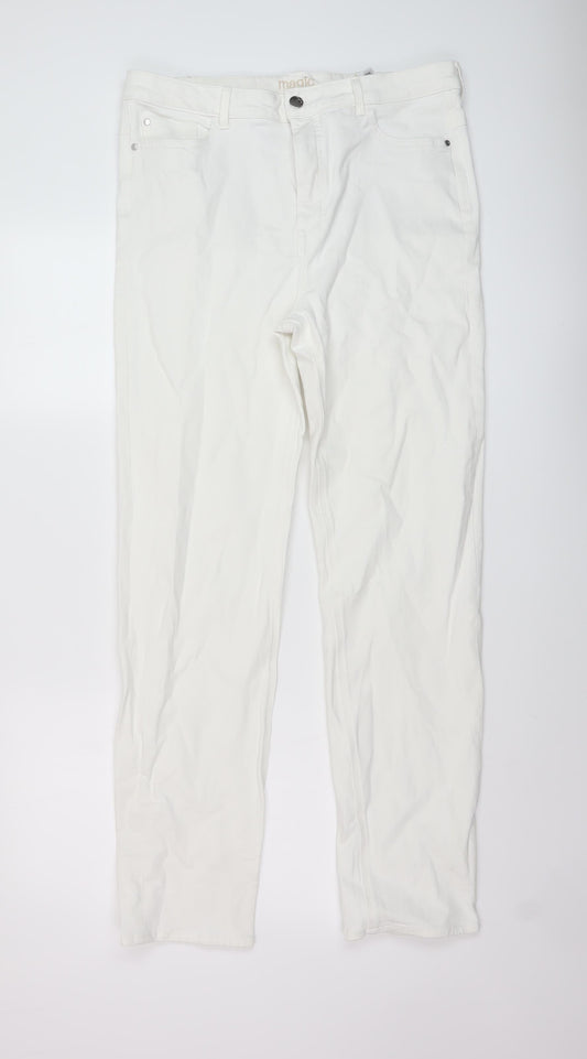 Marks and Spencer Womens White Cotton Straight Jeans Size 16 L31 in Regular Button