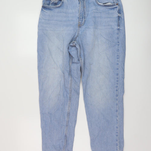 New Look Womens Blue Cotton Mom Jeans Size 12 L25 in Regular Button