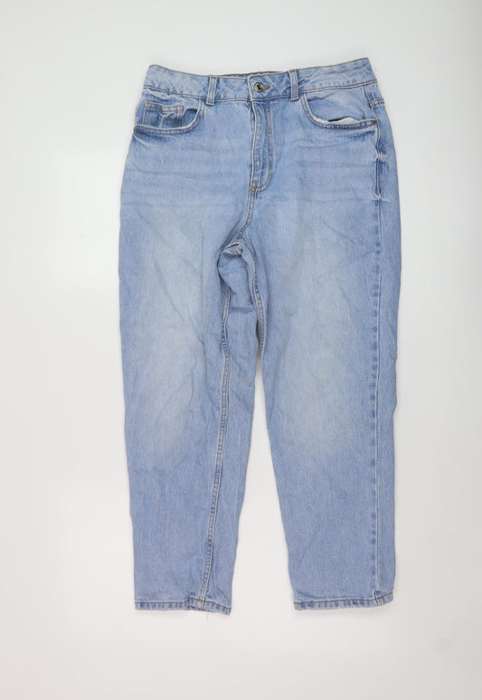 New Look Womens Blue Cotton Mom Jeans Size 12 L25 in Regular Button