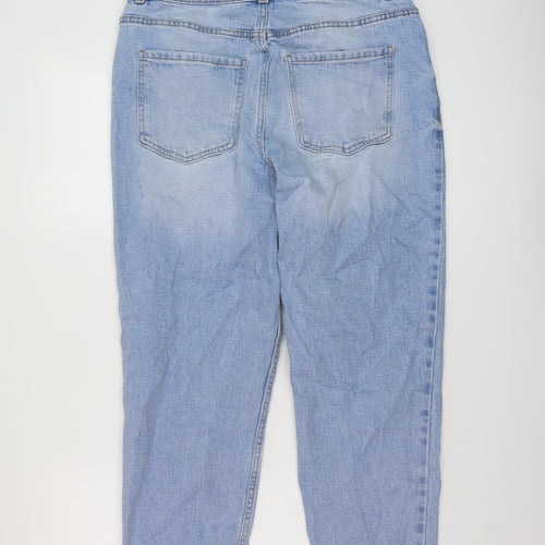 New Look Womens Blue Cotton Mom Jeans Size 12 L25 in Regular Button