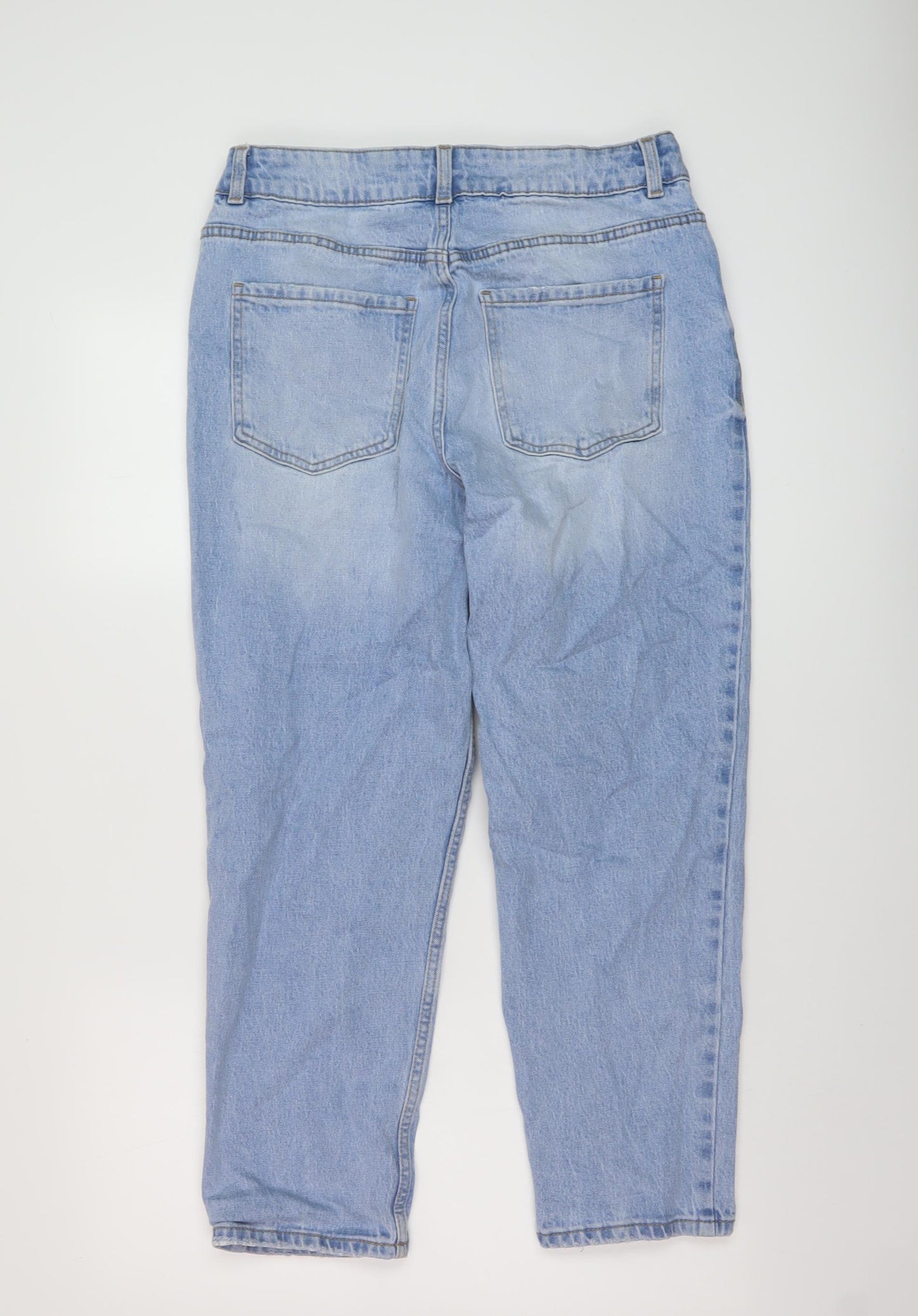 New Look Womens Blue Cotton Mom Jeans Size 12 L25 in Regular Button