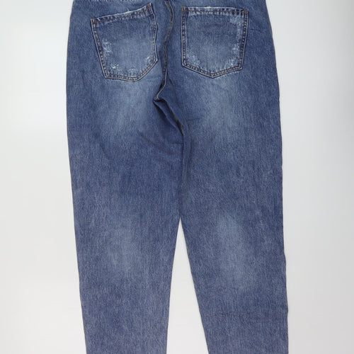 Stradivarius Womens Blue Cotton Mom Jeans Size 14 L26 in Regular Button