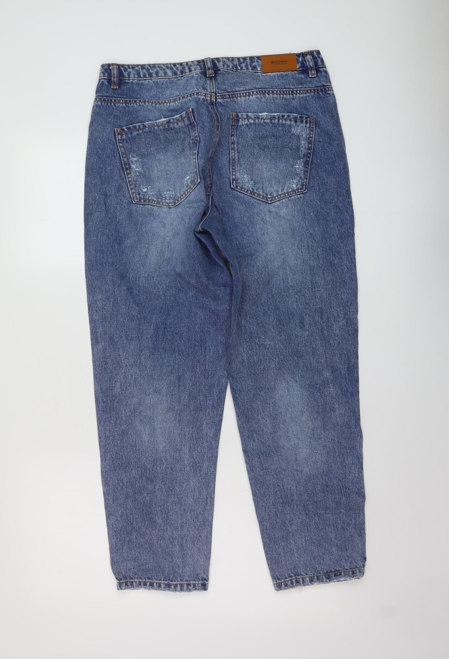 Stradivarius Womens Blue Cotton Mom Jeans Size 14 L26 in Regular Button