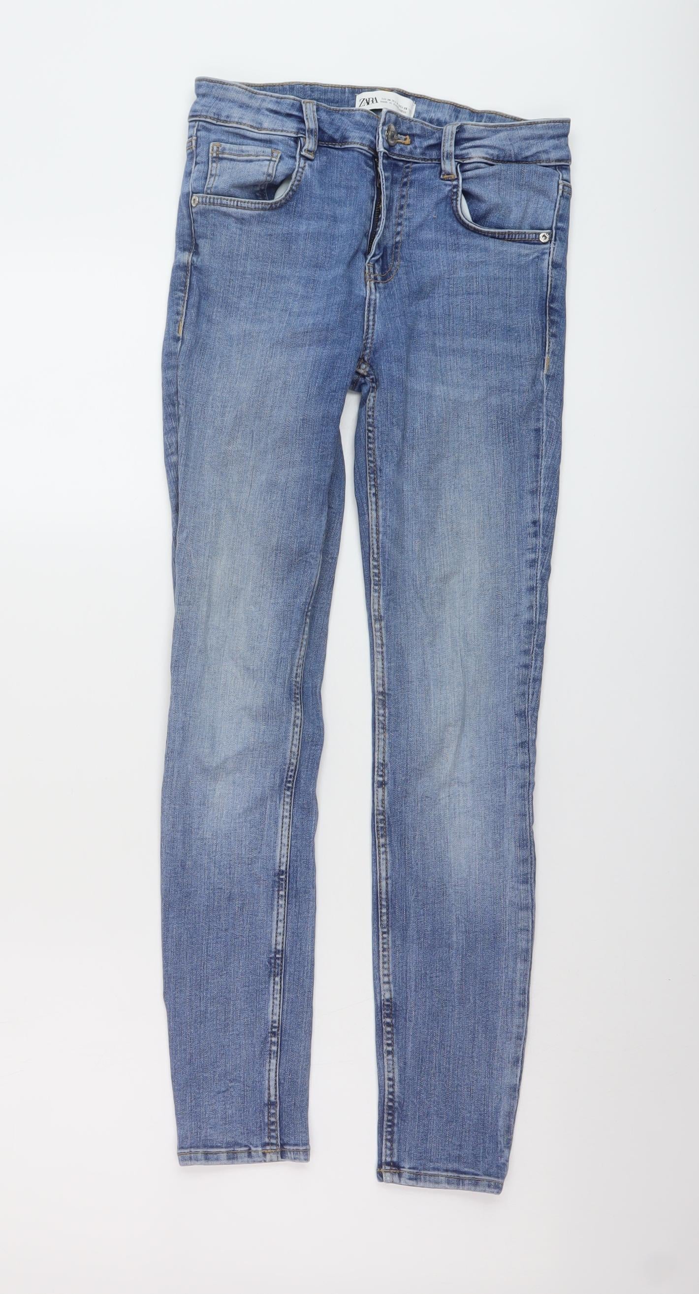 Zara Womens Blue Cotton Skinny Jeans Size 8 L26 in Regular Button