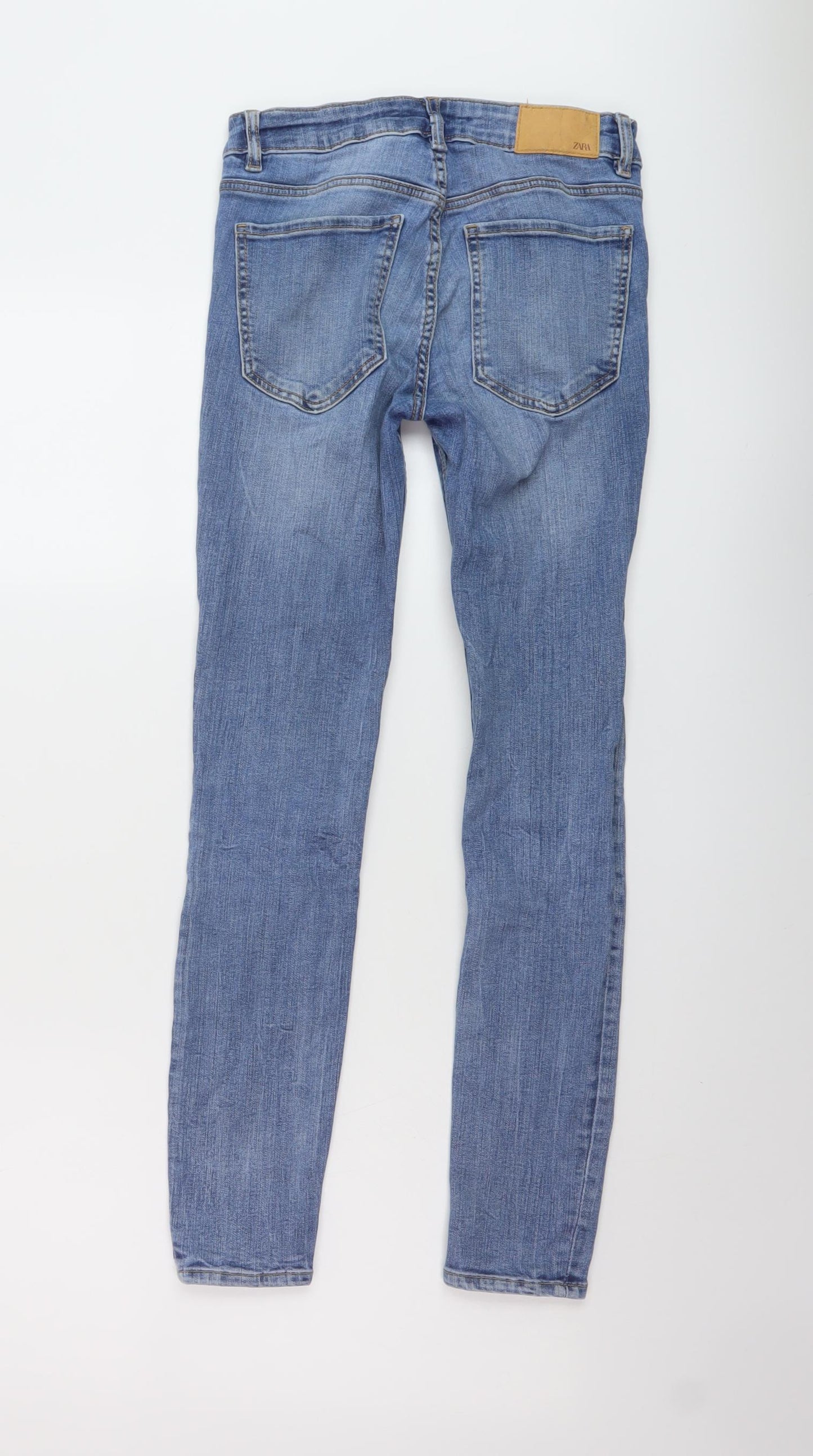 Zara Womens Blue Cotton Skinny Jeans Size 8 L26 in Regular Button