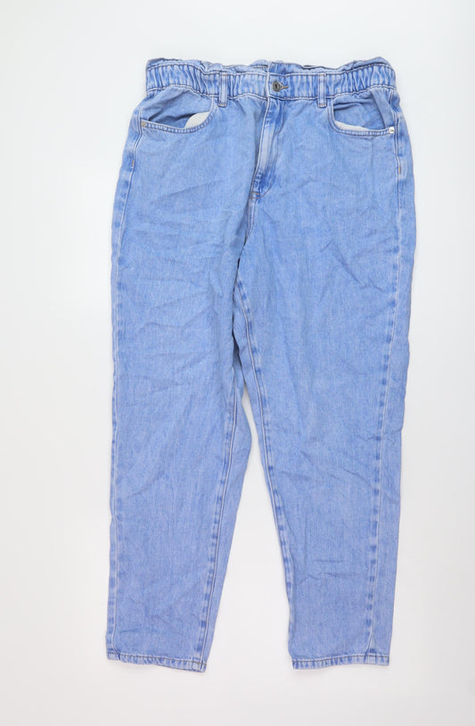 F&F Womens Blue Cotton Mom Jeans Size 16 L27 in Regular Button