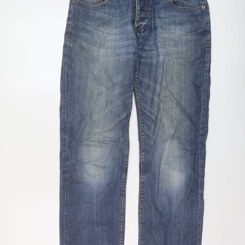 Bench Mens Blue Cotton Straight Jeans Size 30 in L30 in Regular Button