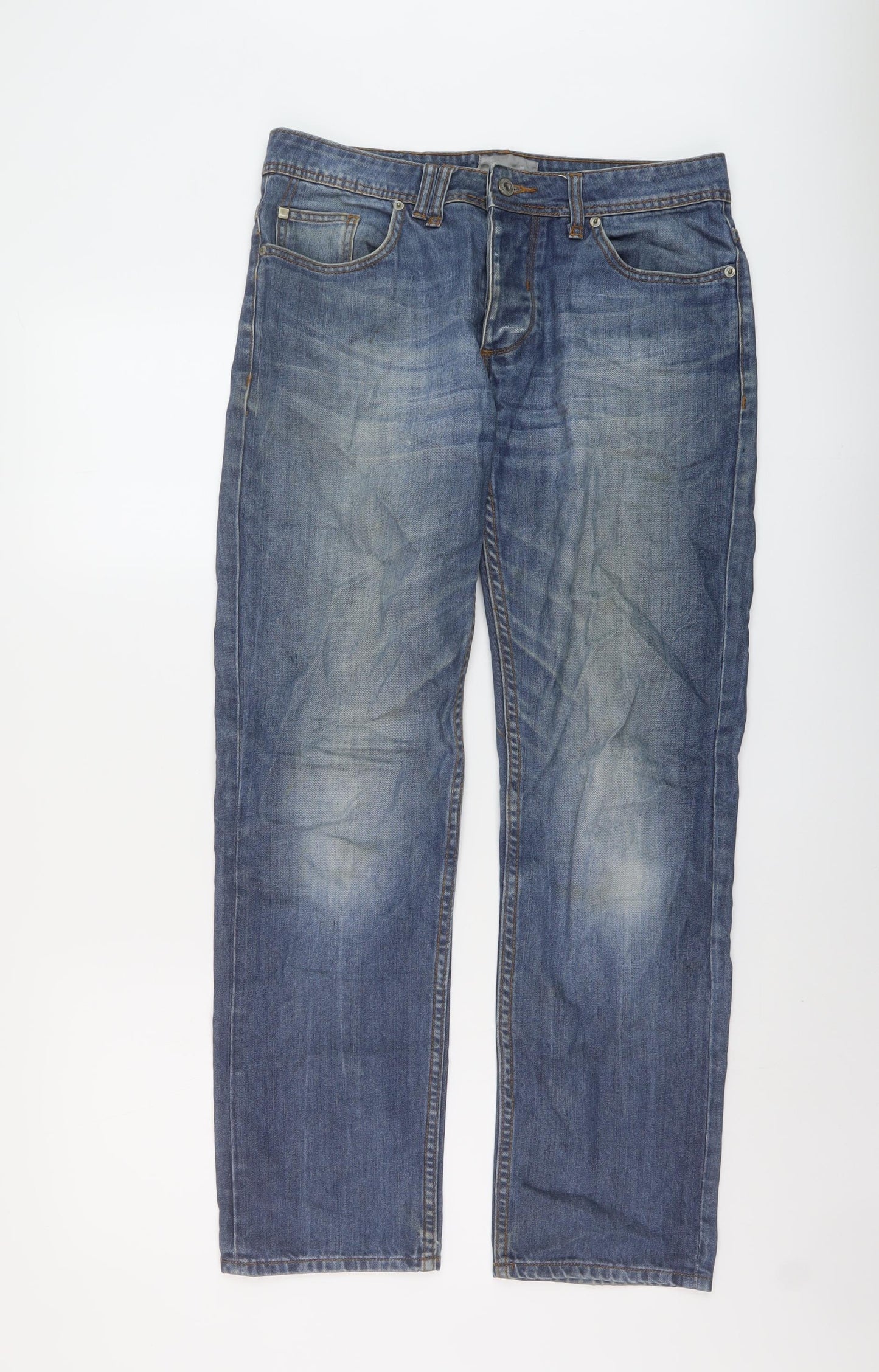 Bench Mens Blue Cotton Straight Jeans Size 30 in L30 in Regular Button