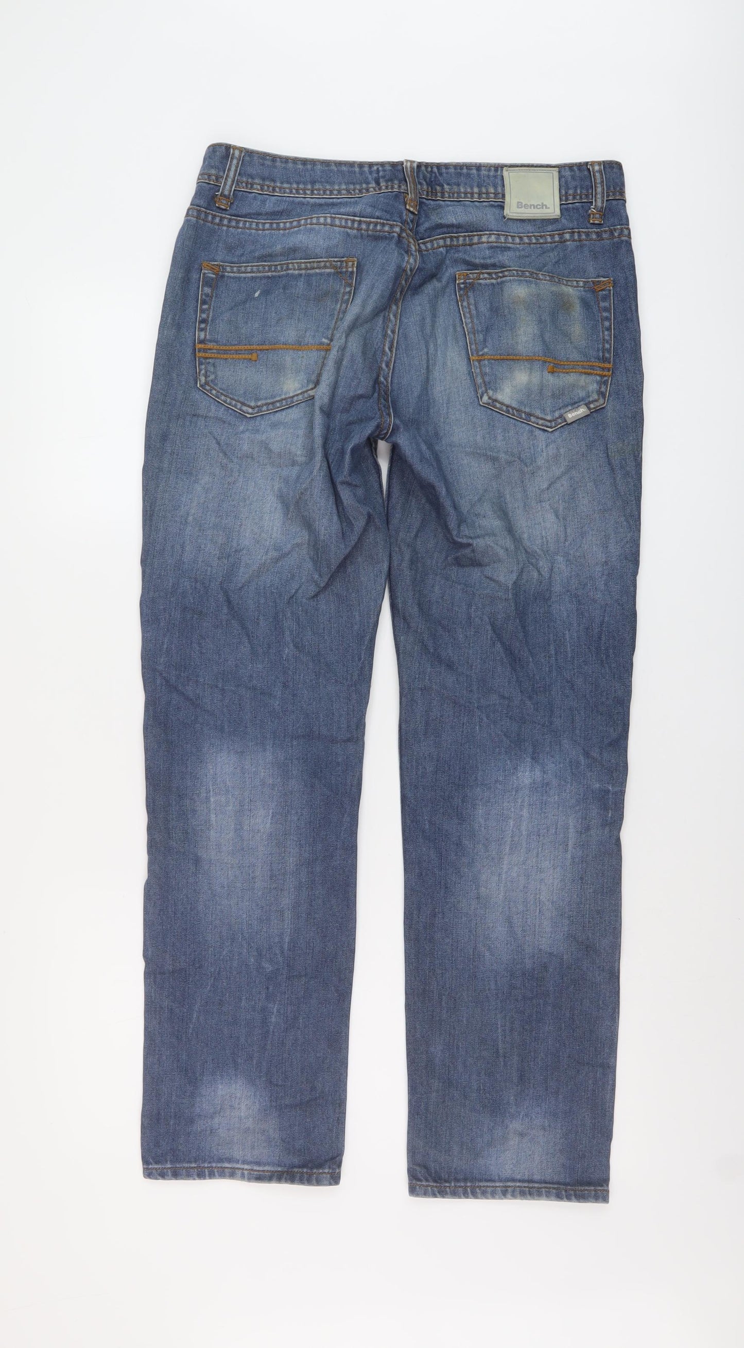 Bench Mens Blue Cotton Straight Jeans Size 30 in L30 in Regular Button