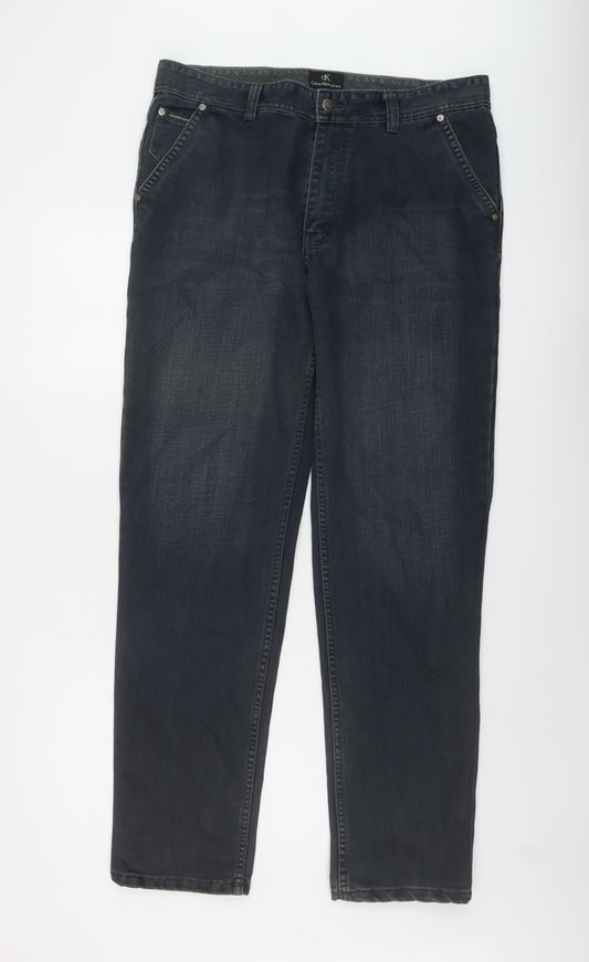 Calvin Klein Mens Blue Cotton Straight Jeans Size 36 in L32 in Regular Button