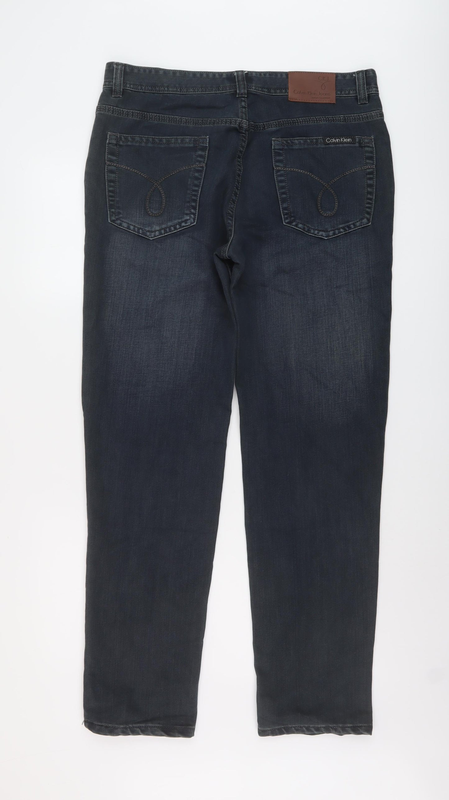 Calvin Klein Mens Blue Cotton Straight Jeans Size 36 in L32 in Regular Button