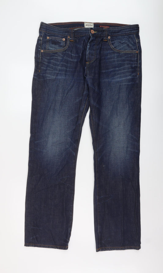 Superdry Mens Blue Cotton Straight Jeans Size 36 in L32 in Regular Button - Vintage