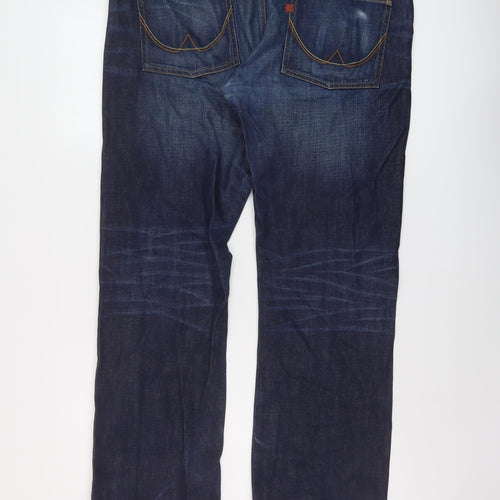 Superdry Mens Blue Cotton Straight Jeans Size 36 in L32 in Regular Button - Vintage