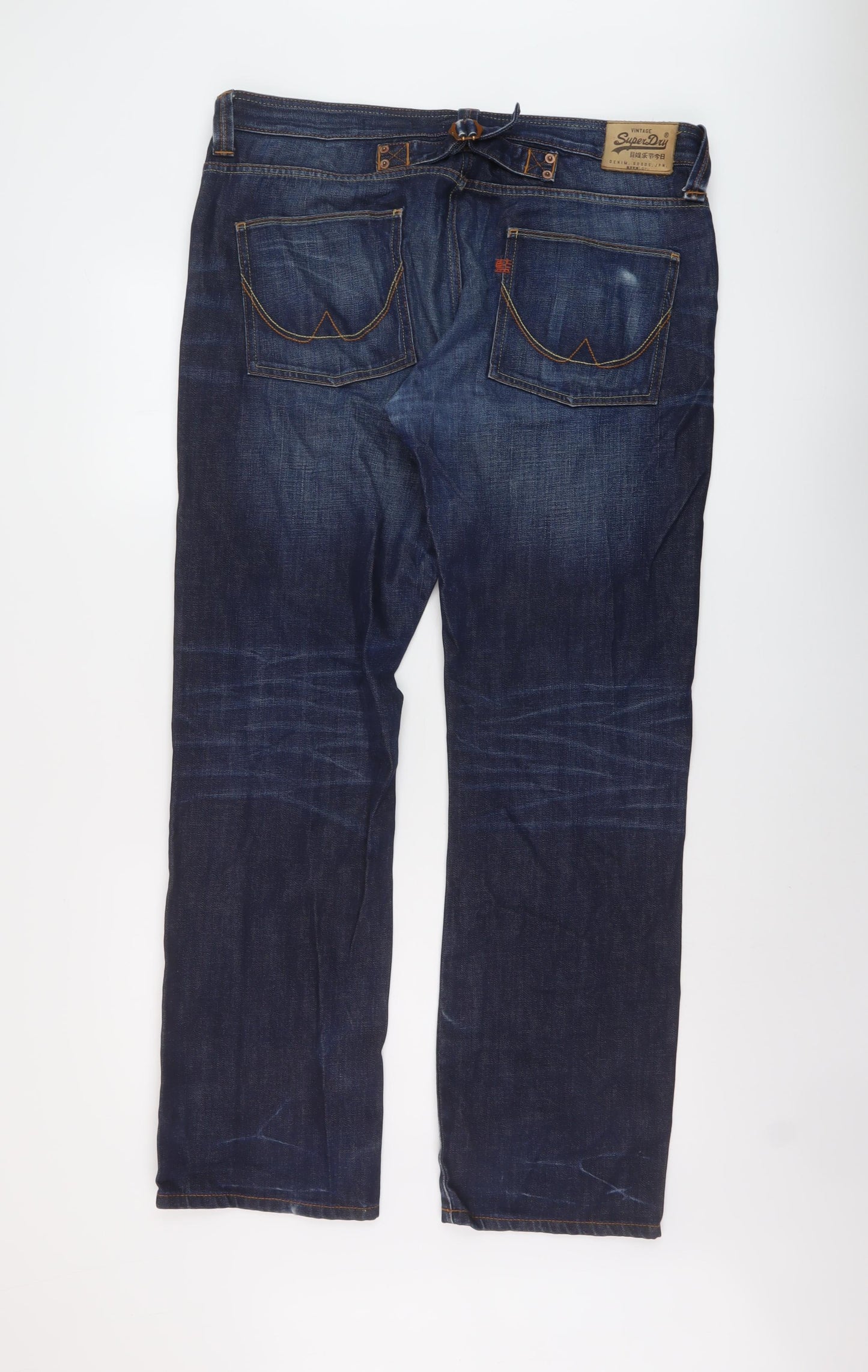 Superdry Mens Blue Cotton Straight Jeans Size 36 in L32 in Regular Button - Vintage