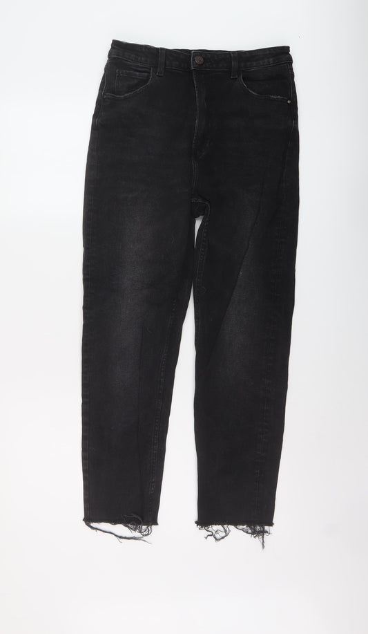 Cropp Womens Black Cotton Mom Jeans Size 10 L26 in Regular Button