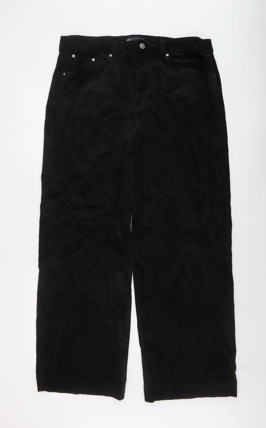 Marks and Spencer Womens Black Cotton Trousers Size 18 L30 in Regular Button