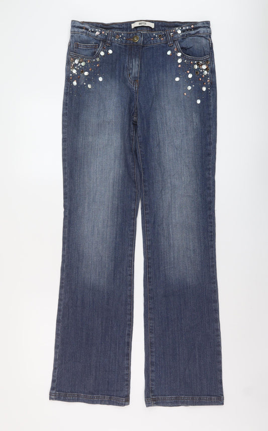 TU Womens Blue Cotton Bootcut Jeans Size 12 L33 in Regular Button