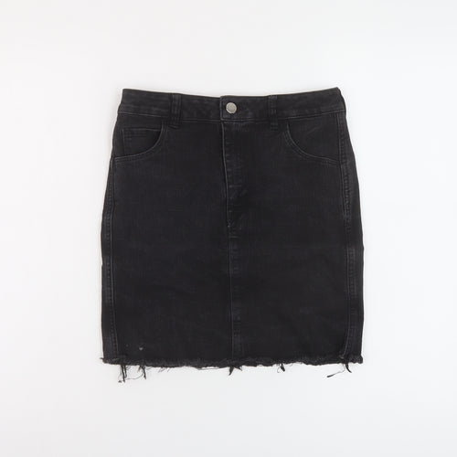 H&M Womens Black Cotton Mini Skirt Size 8 Button