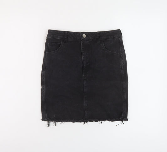 H&M Womens Black Cotton Mini Skirt Size 8 Button