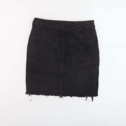 H&M Womens Black Cotton Mini Skirt Size 8 Button