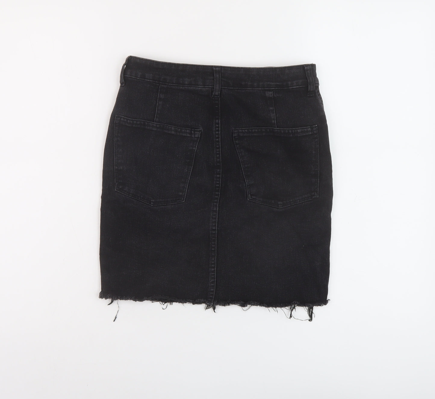 H&M Womens Black Cotton Mini Skirt Size 8 Button