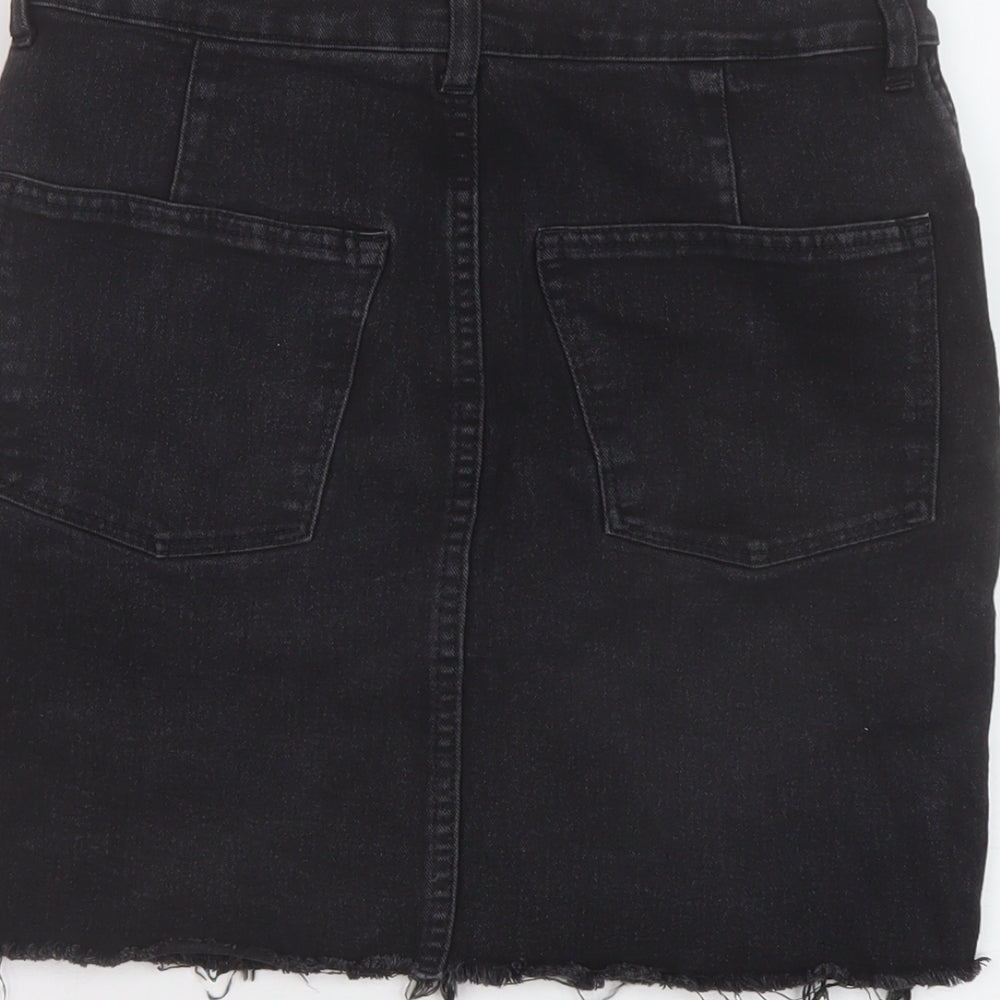 H&M Womens Black Cotton Mini Skirt Size 8 Button