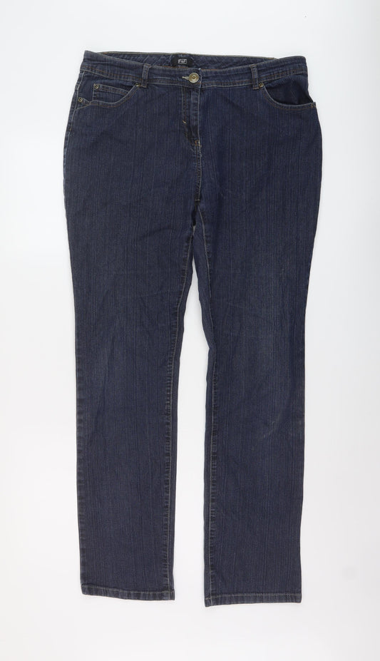 F&F Womens Blue Cotton Straight Jeans Size 16 L31 in Regular Button