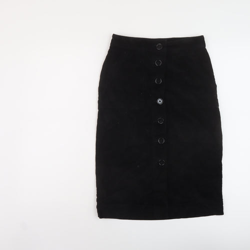 Primark Womens Black Cotton A-Line Skirt Size 8 Button