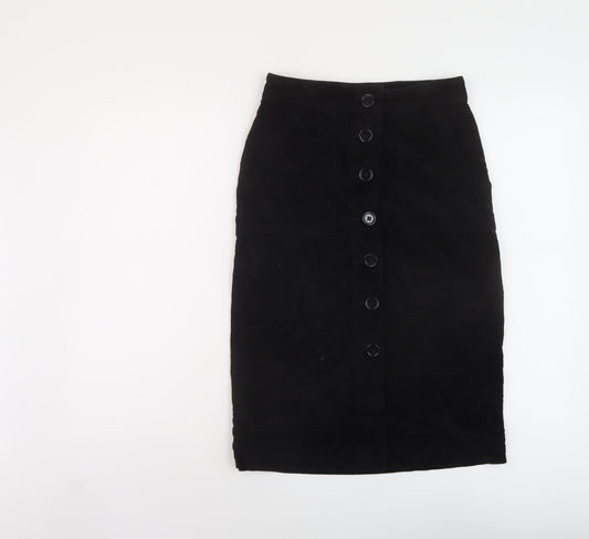 Primark Womens Black Cotton A-Line Skirt Size 8 Button