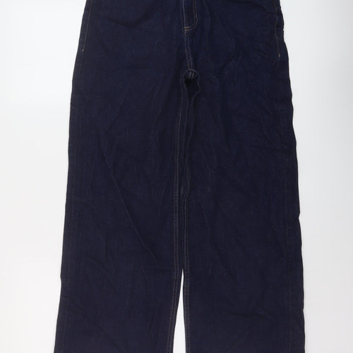 Marks and Spencer Womens Blue Cotton Wide-Leg Jeans Size 12 L32 in Regular Button