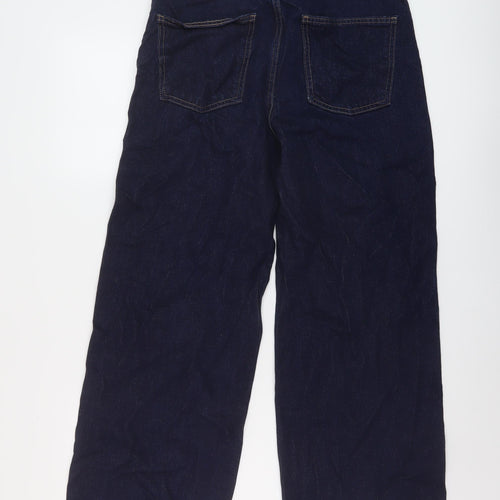 Marks and Spencer Womens Blue Cotton Wide-Leg Jeans Size 12 L32 in Regular Button