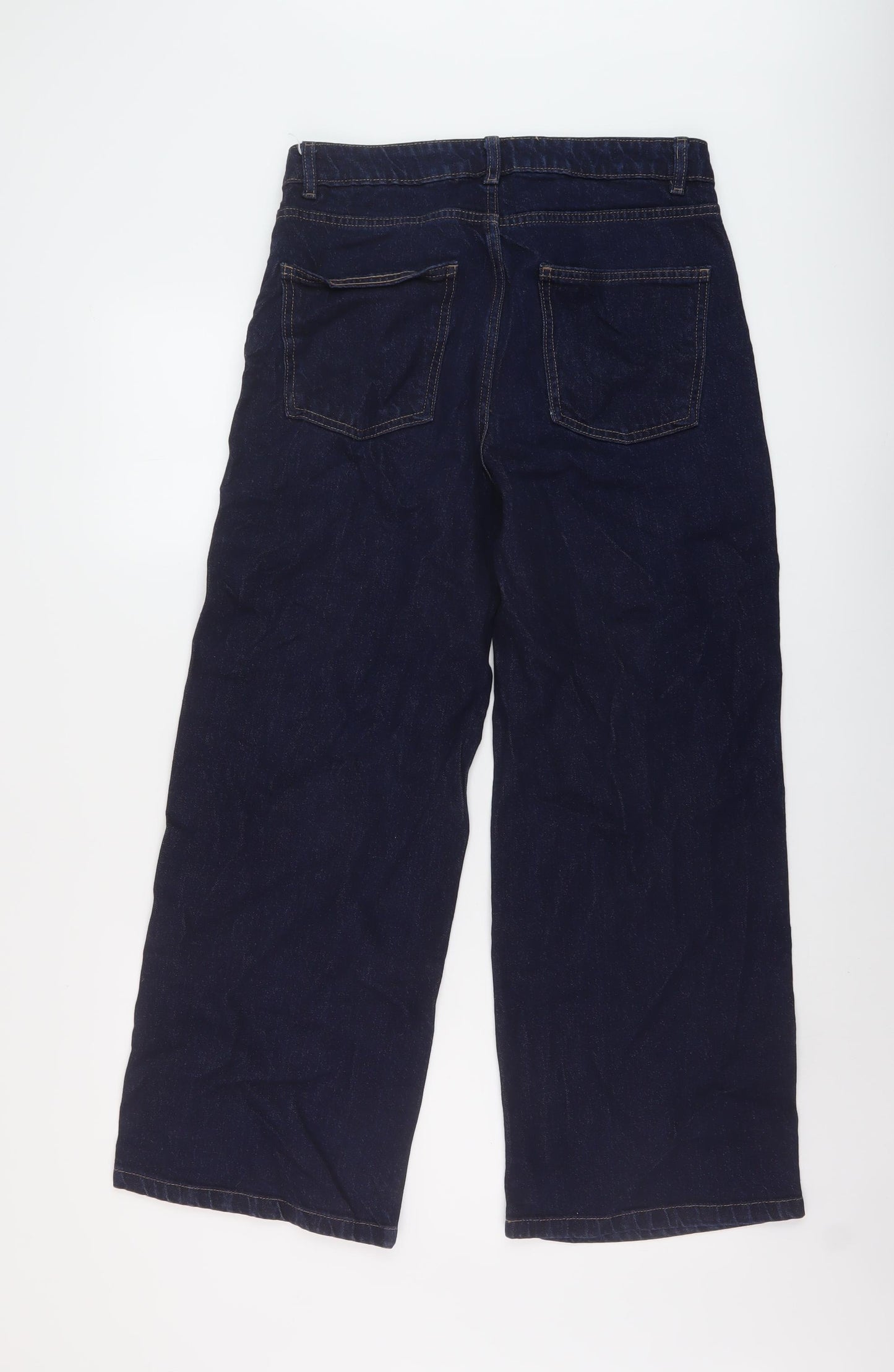 Marks and Spencer Womens Blue Cotton Wide-Leg Jeans Size 12 L32 in Regular Button