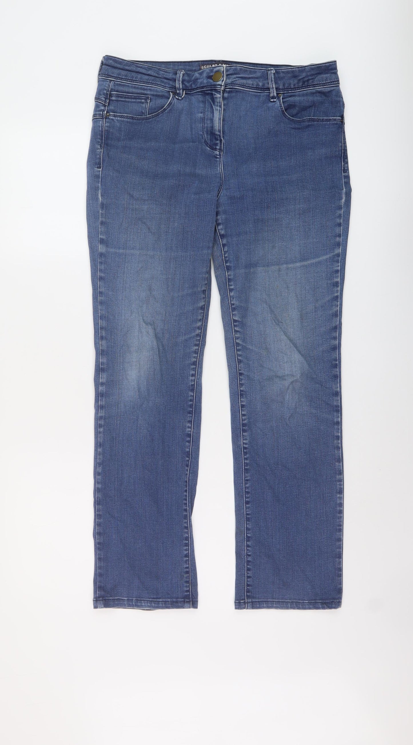 Marks and Spencer Womens Blue Cotton Straight Jeans Size 14 L27 in Regular Button