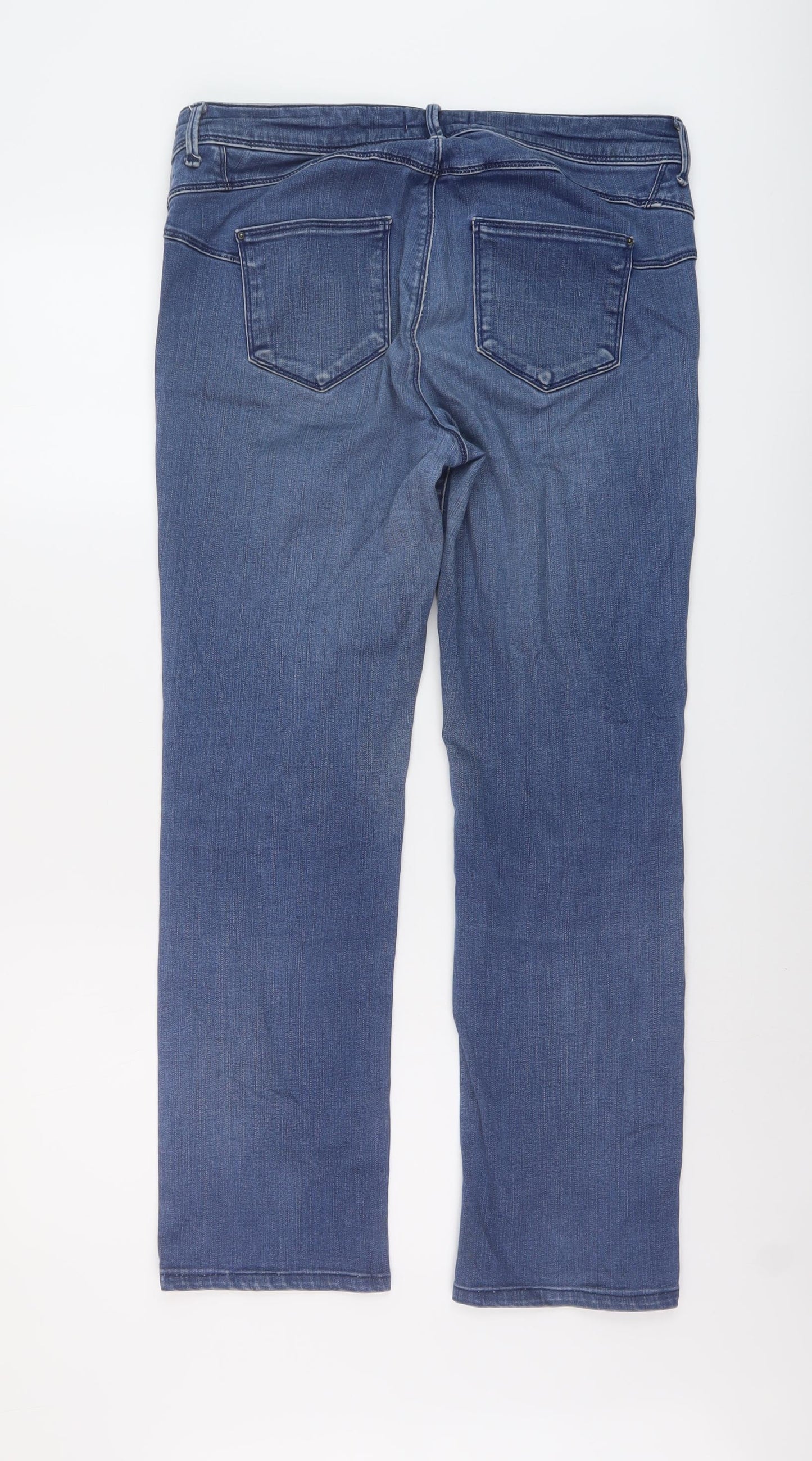 Marks and Spencer Womens Blue Cotton Straight Jeans Size 14 L27 in Regular Button