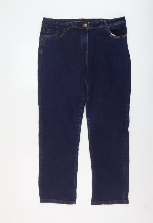 M&Co Womens Blue Cotton Straight Jeans Size 16 L28 in Regular Button