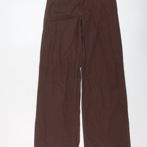 H&M Womens Brown Cotton Wide-Leg Jeans Size 6 L31 in Regular Button