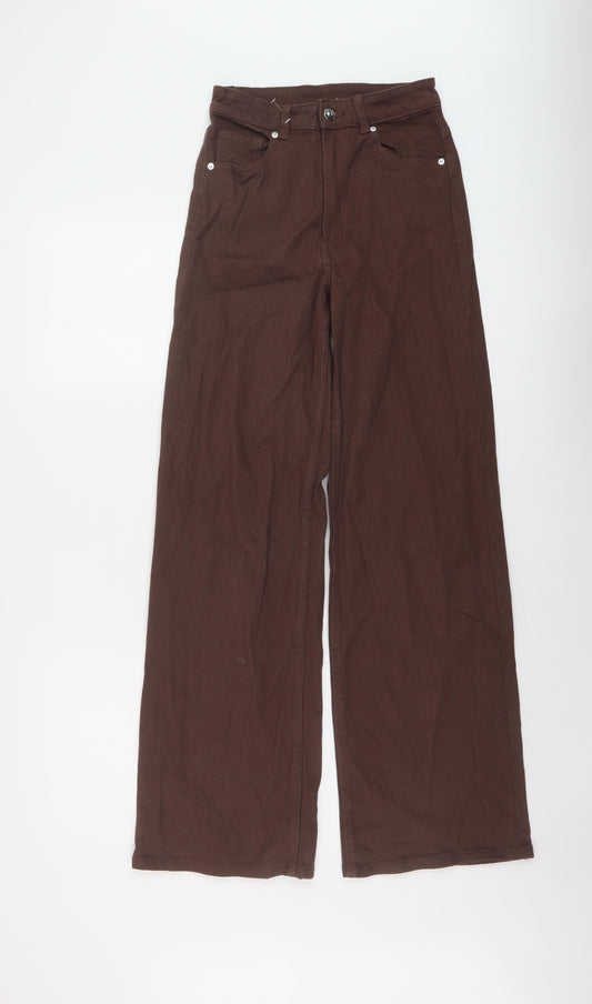 H&M Womens Brown Cotton Wide-Leg Jeans Size 6 L31 in Regular Button