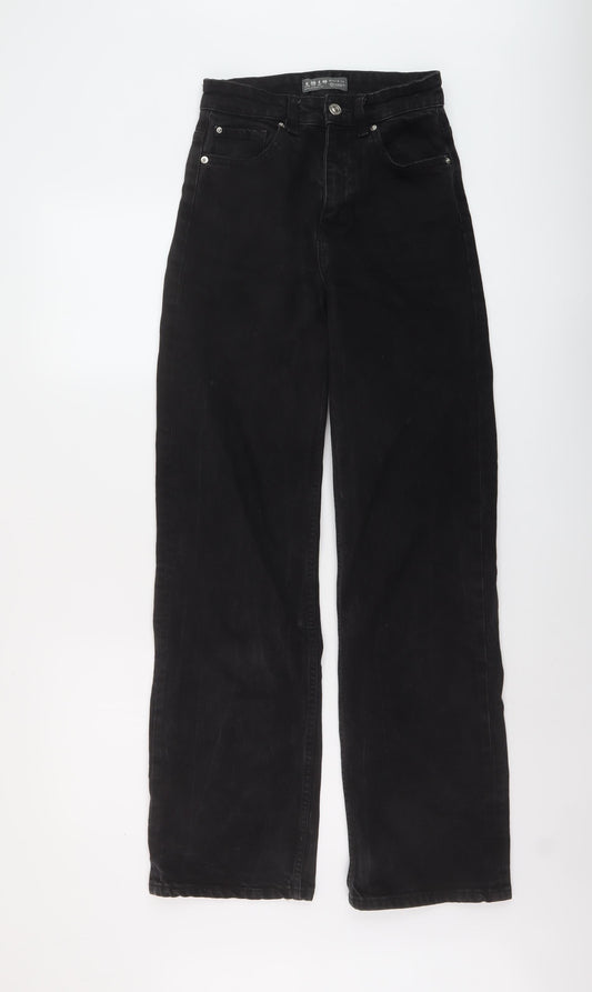 Denim & Co. Womens Black Cotton Wide-Leg Jeans Size 8 L31 in Regular Button