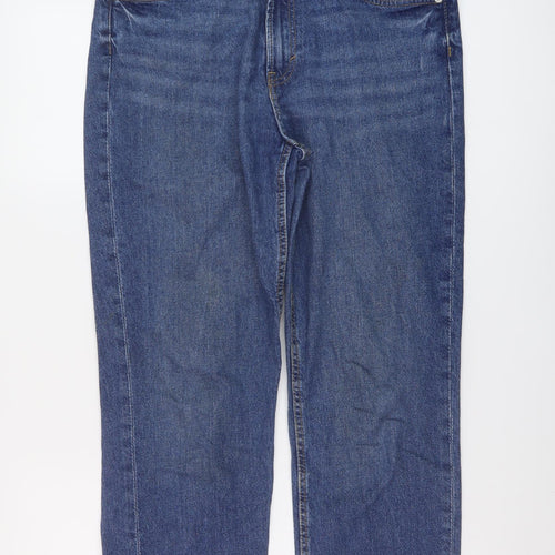 H&M Womens Blue Cotton Straight Jeans Size 14 L25 in Regular Button - Vintage