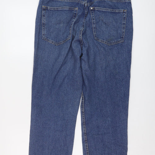 H&M Womens Blue Cotton Straight Jeans Size 14 L25 in Regular Button - Vintage