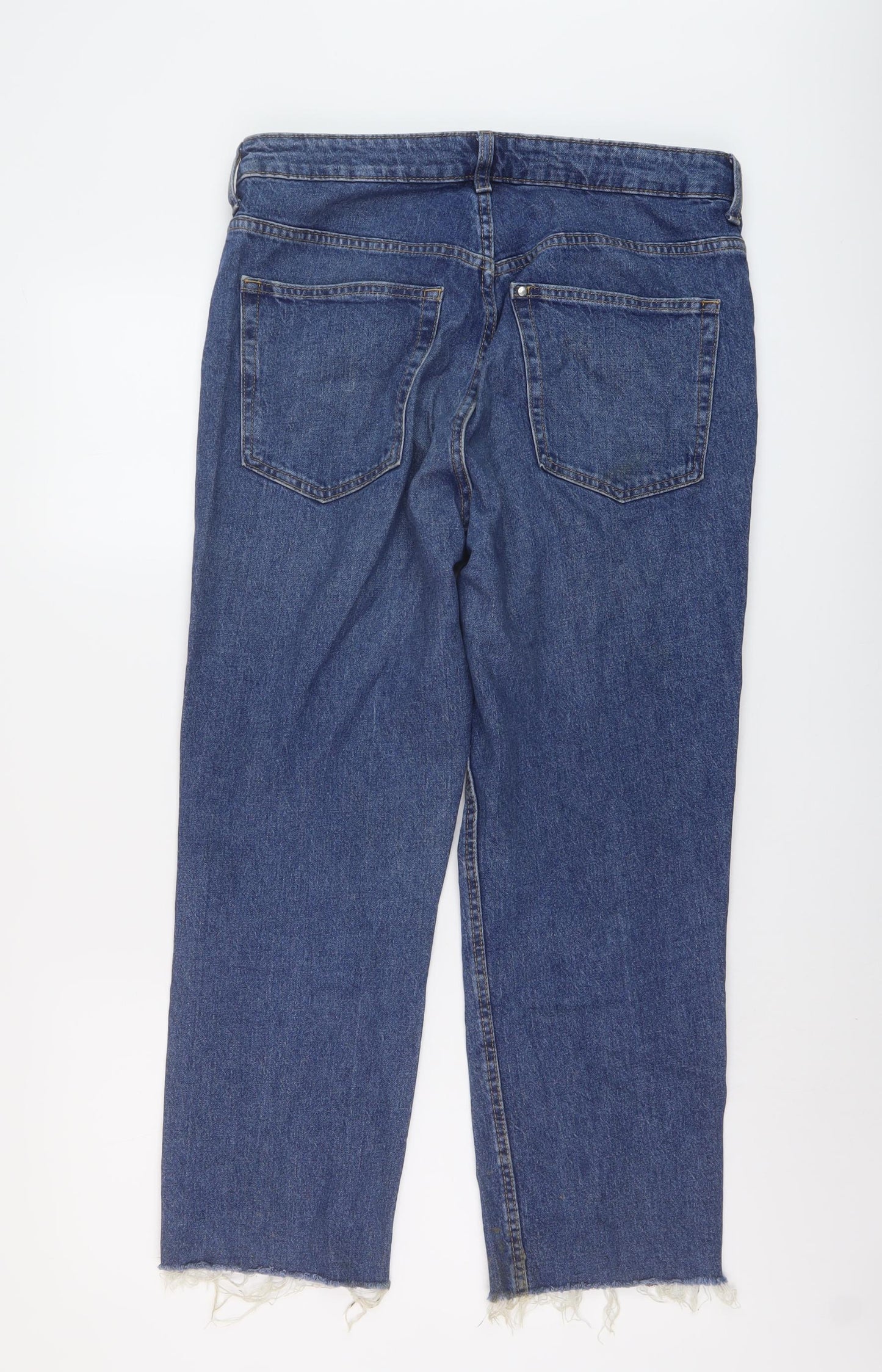 H&M Womens Blue Cotton Straight Jeans Size 14 L25 in Regular Button - Vintage